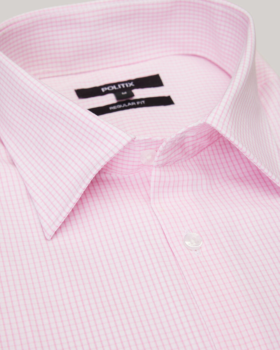 Micro-check Business Shirt, Pink, hi-res